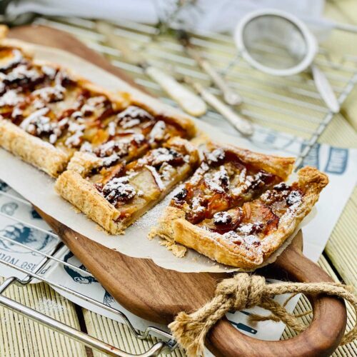 Apple and orange marmalade tart with rosemary and chia seeds