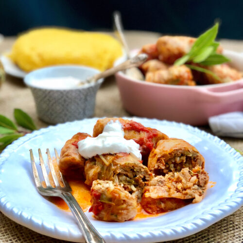 Cabbage rolls ‘sarmale’ stuffed with ground beef veggies and rice