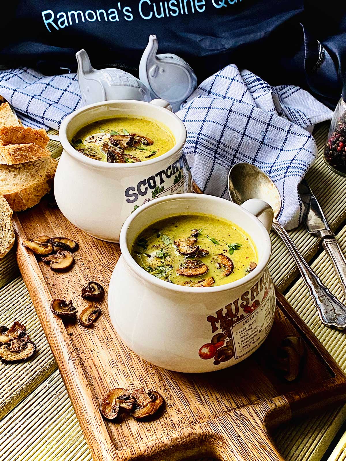 Creamy chestnut mushroom soup with turmeric and thyme