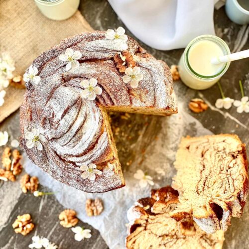 Cruffin with two slices cut birdsview