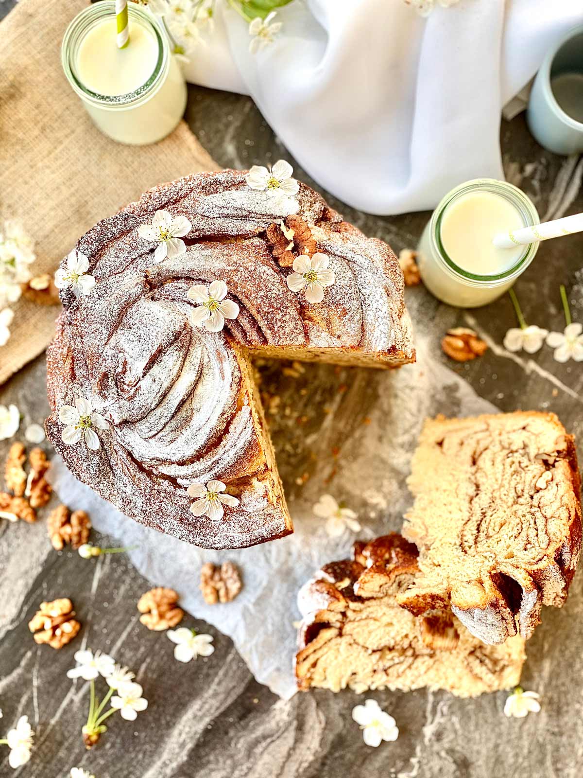 Cruffin with two slices cut birdsview