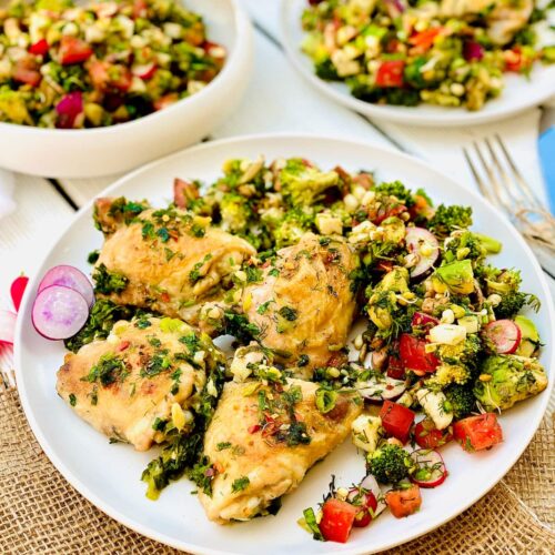 Easiest chicken thigh recipe with broccoli salad