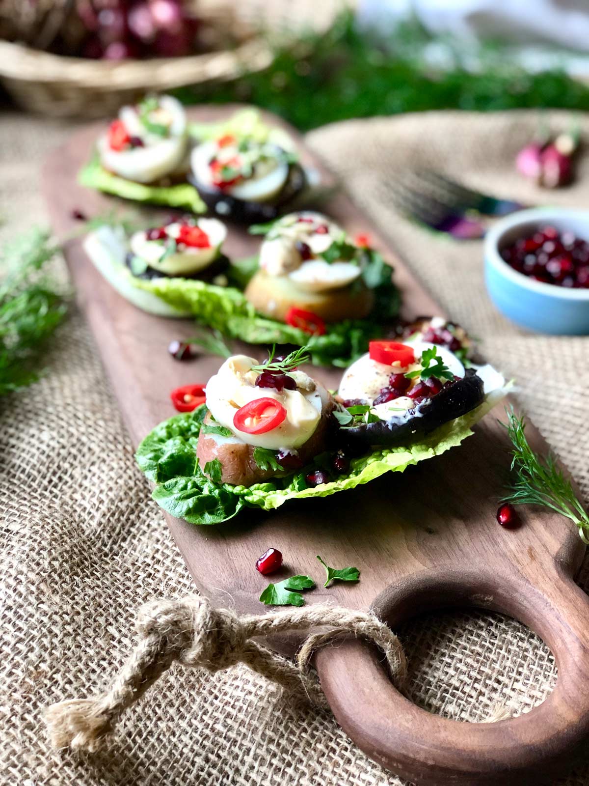 Eggs and spicy lamb koftas salad boats