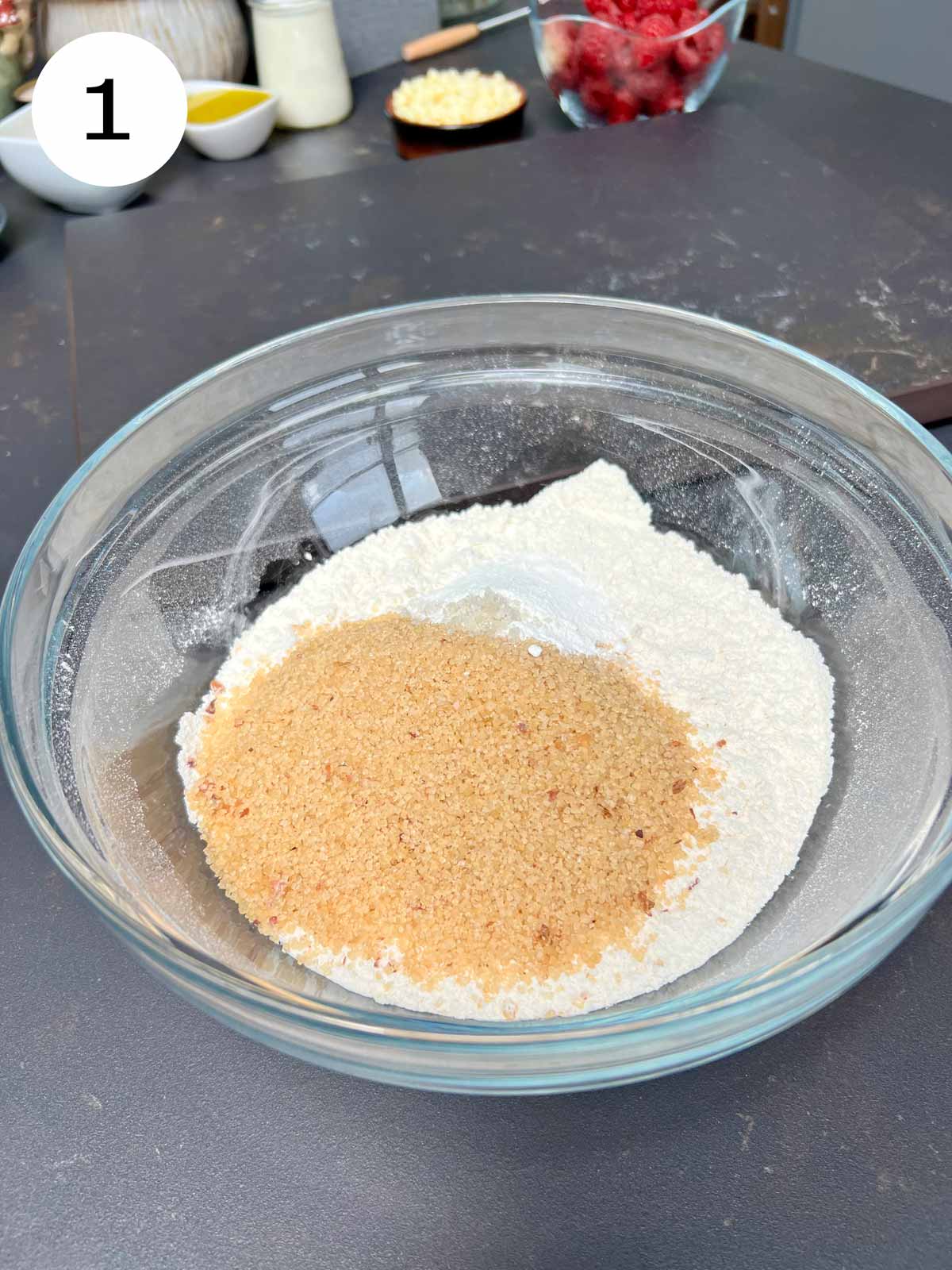 Flour and sugar enough glass bowl.