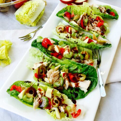 Gem lettuce, chicken and apple little boats