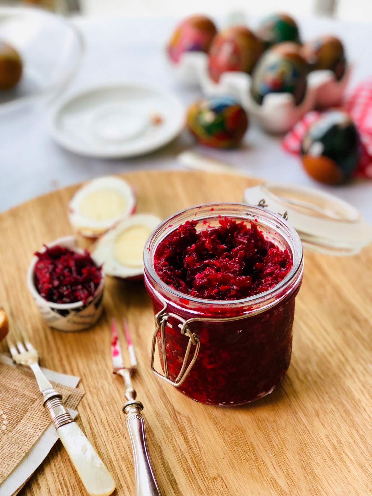 Homemade horseradish relish and roasted beetroot