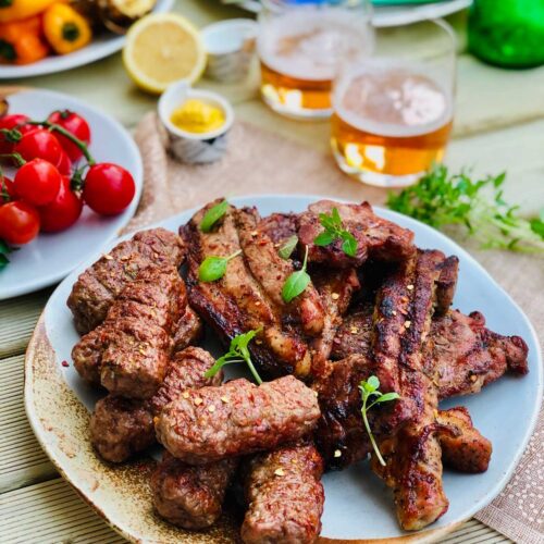 Homemade mici - romanian garlicky meat open sausages