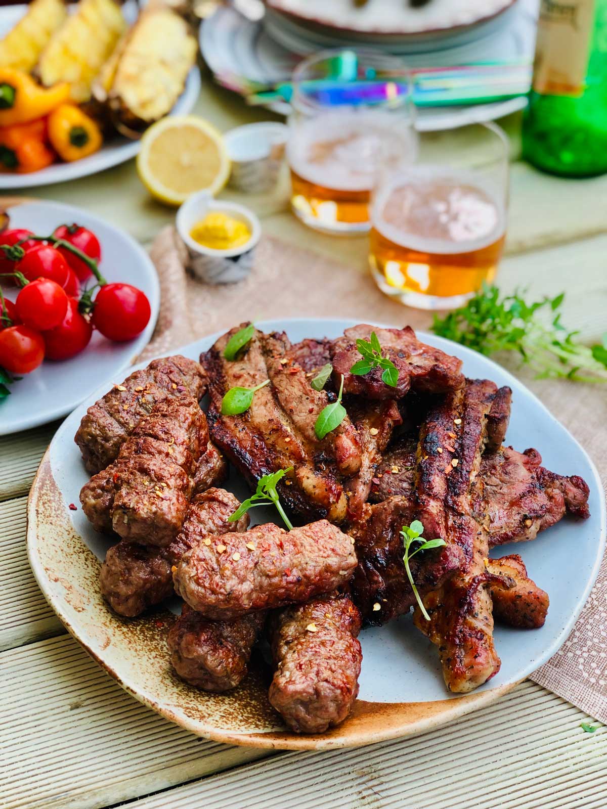 Homemade mici -the famous Romanian garlicky meat open sausages