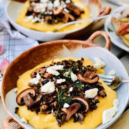 Vegan mushrooms and polenta