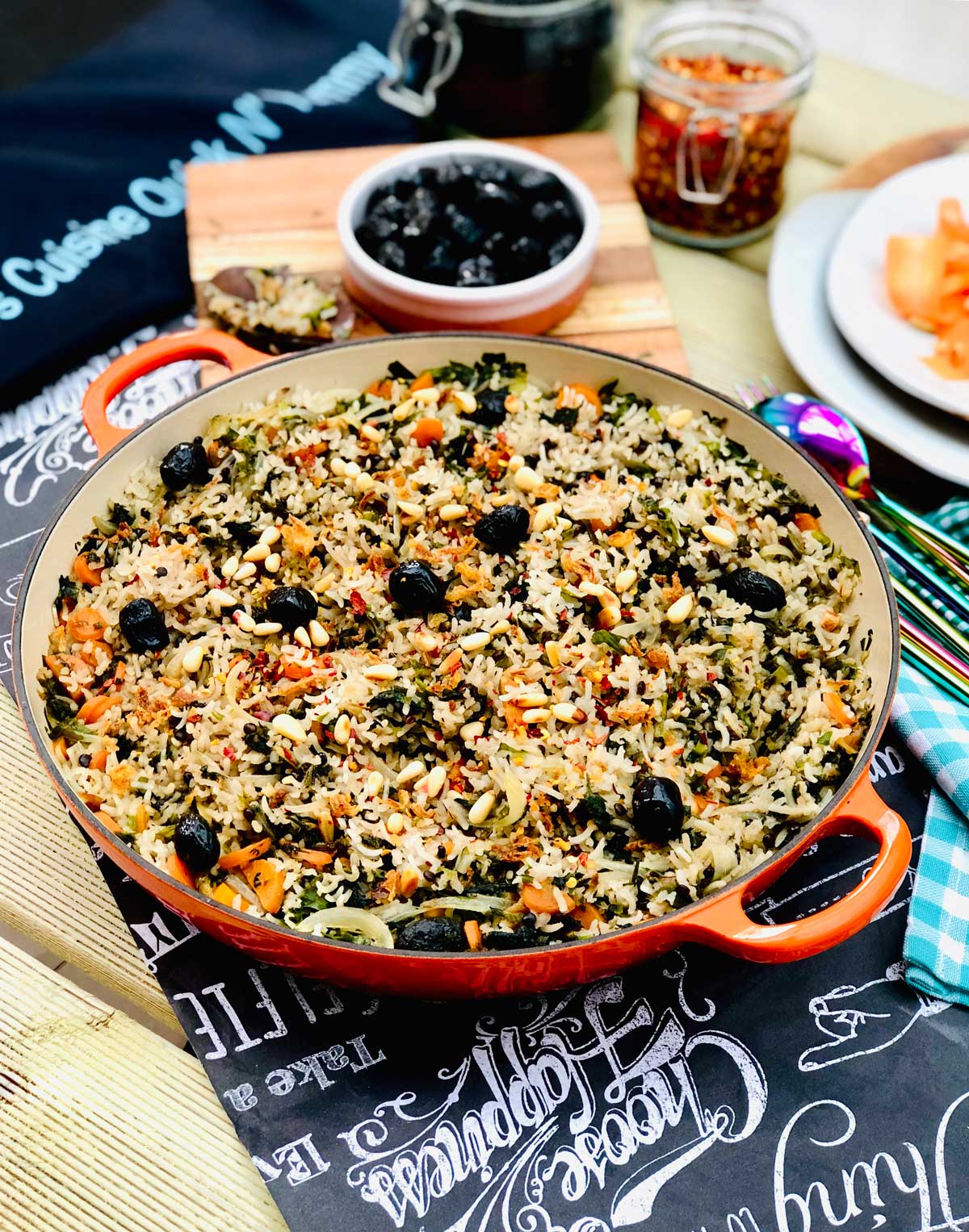 Pilau rice with wild garlic and stinging nettles