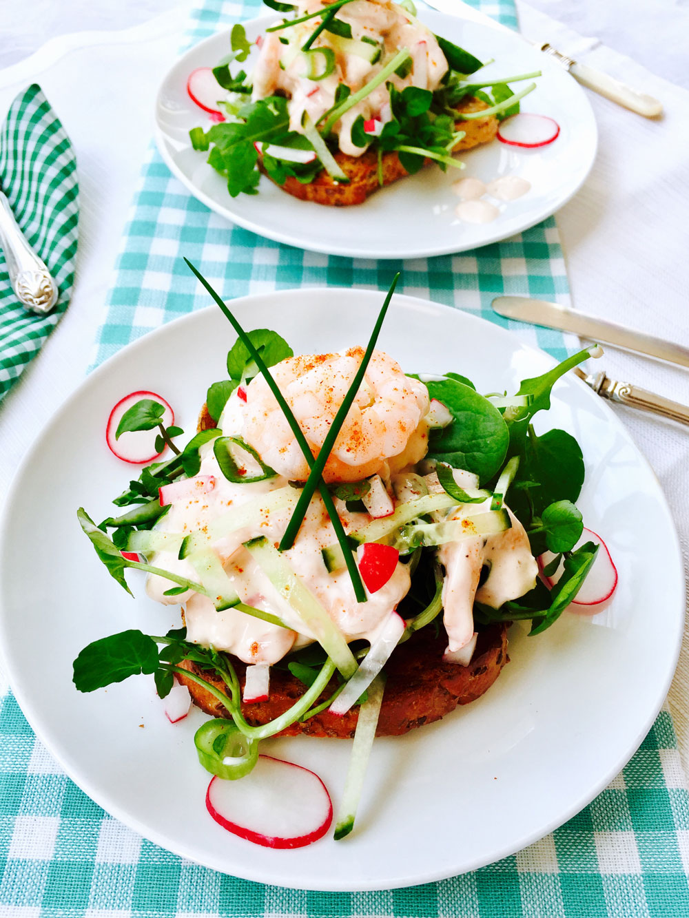 Prawn, radish and cucumber sandwich