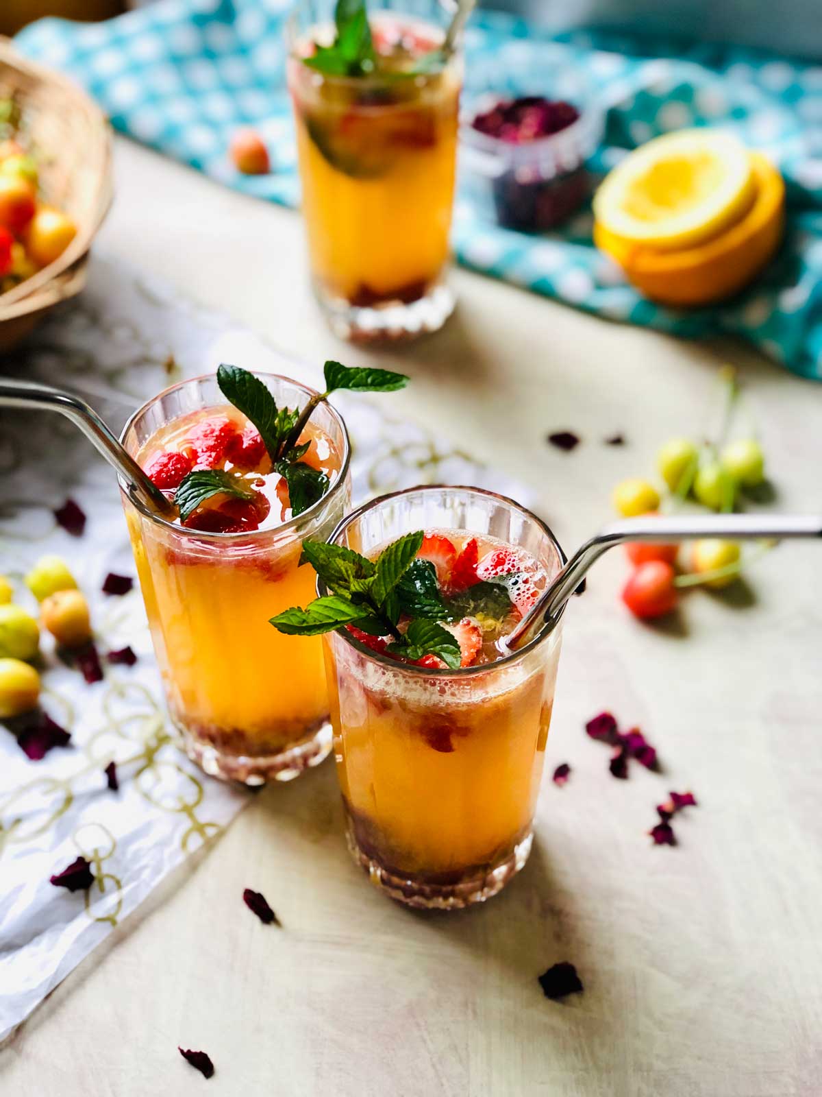 Summer cocktail with orange and passion fruit