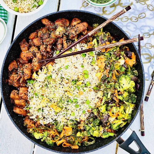 Teriyaki chicken egg fried rice with vegetables