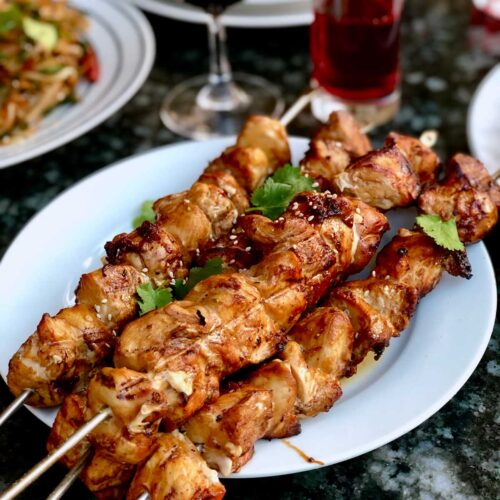 Teriyaki chicken skewers