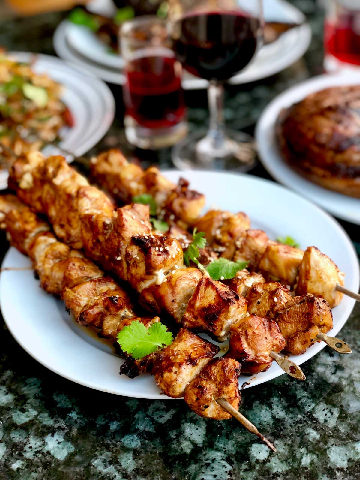 Teriyaki chicken skewers