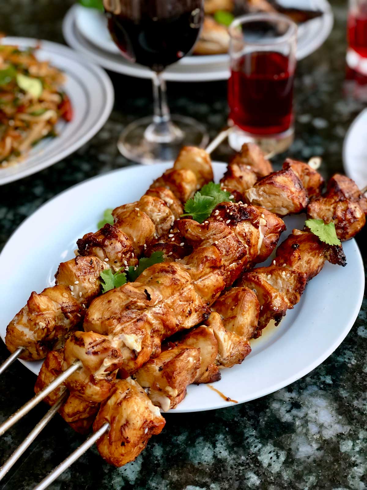 Teriyaki chicken skewers