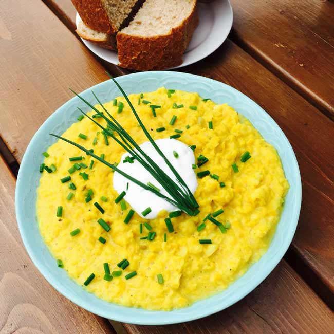 A plate with dhal red lentil curry