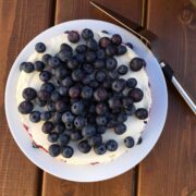 A full plate of berries & amaretti cheese cake