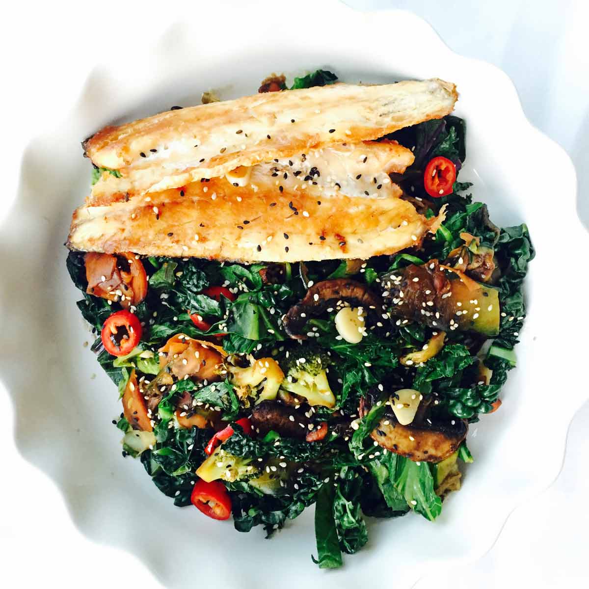 This Cavolo Nero and kale sea bass stir fry is a nutritious and healthy fish recipe you can prepare in a timely fashion.