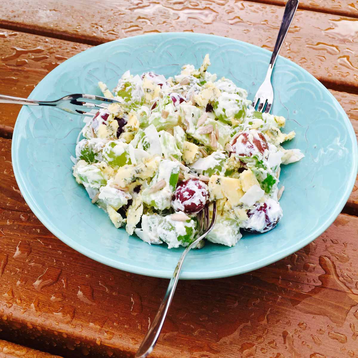 A plate of grapes & cheese salad