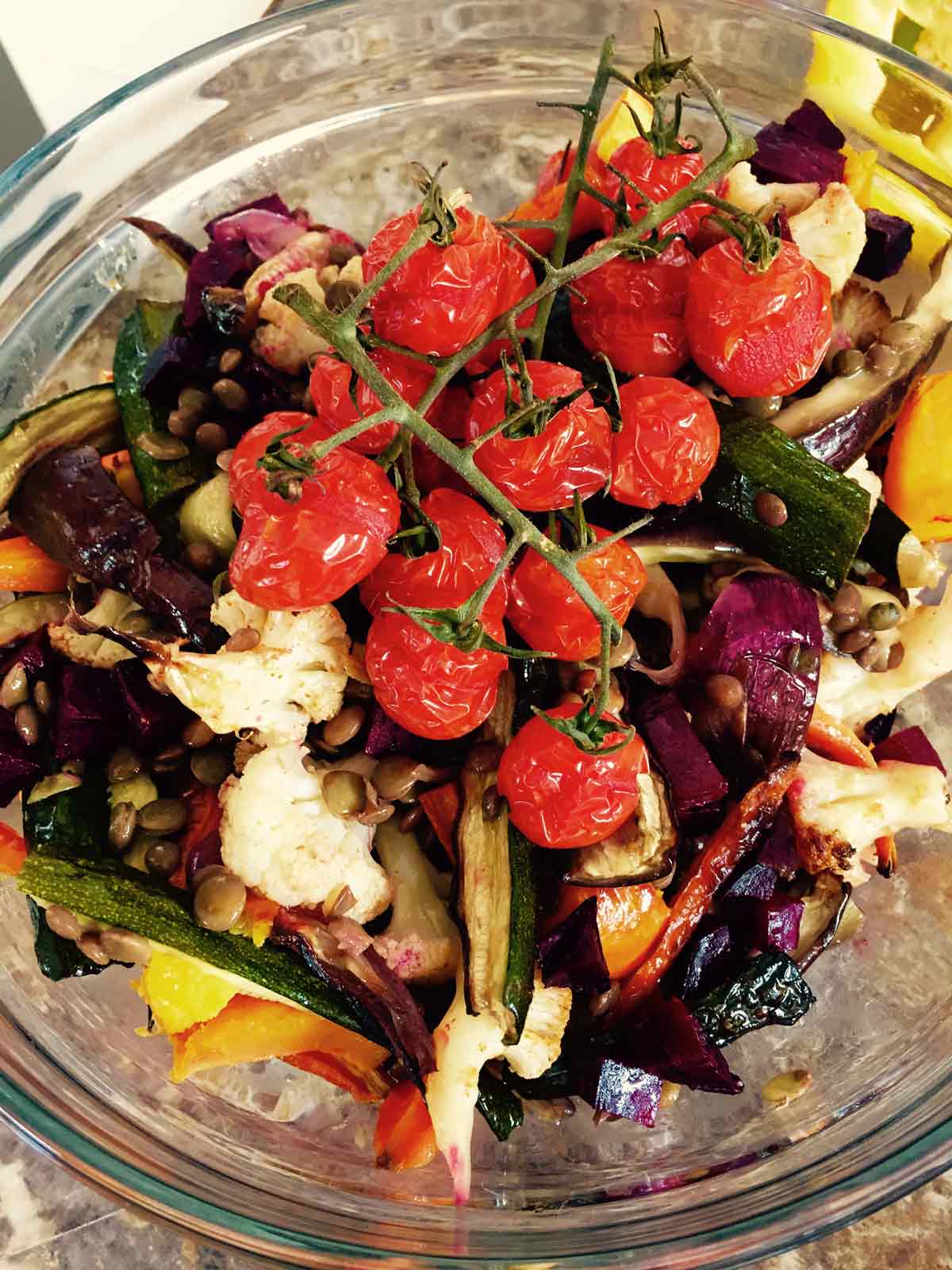 Lentil and roast vegetables salad