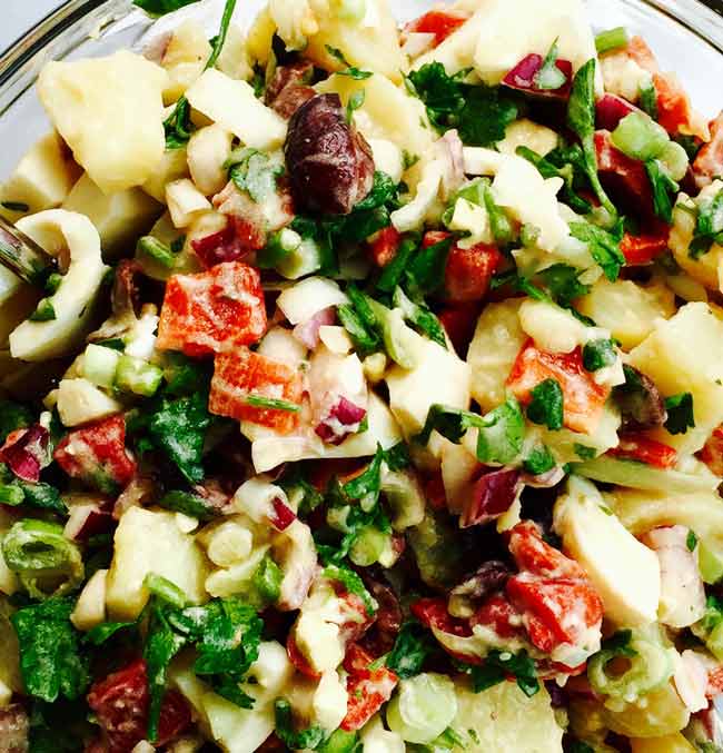 Mediterranean salad on a transparent plate