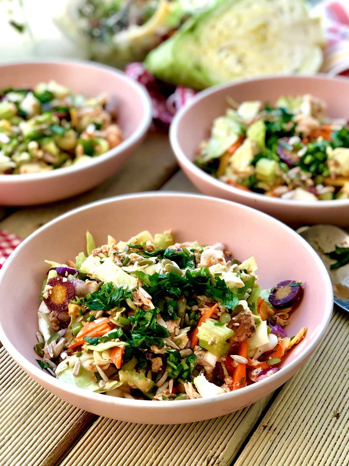 salmon crudités salad with coconut blossom nectar and umami salt vinaigrette