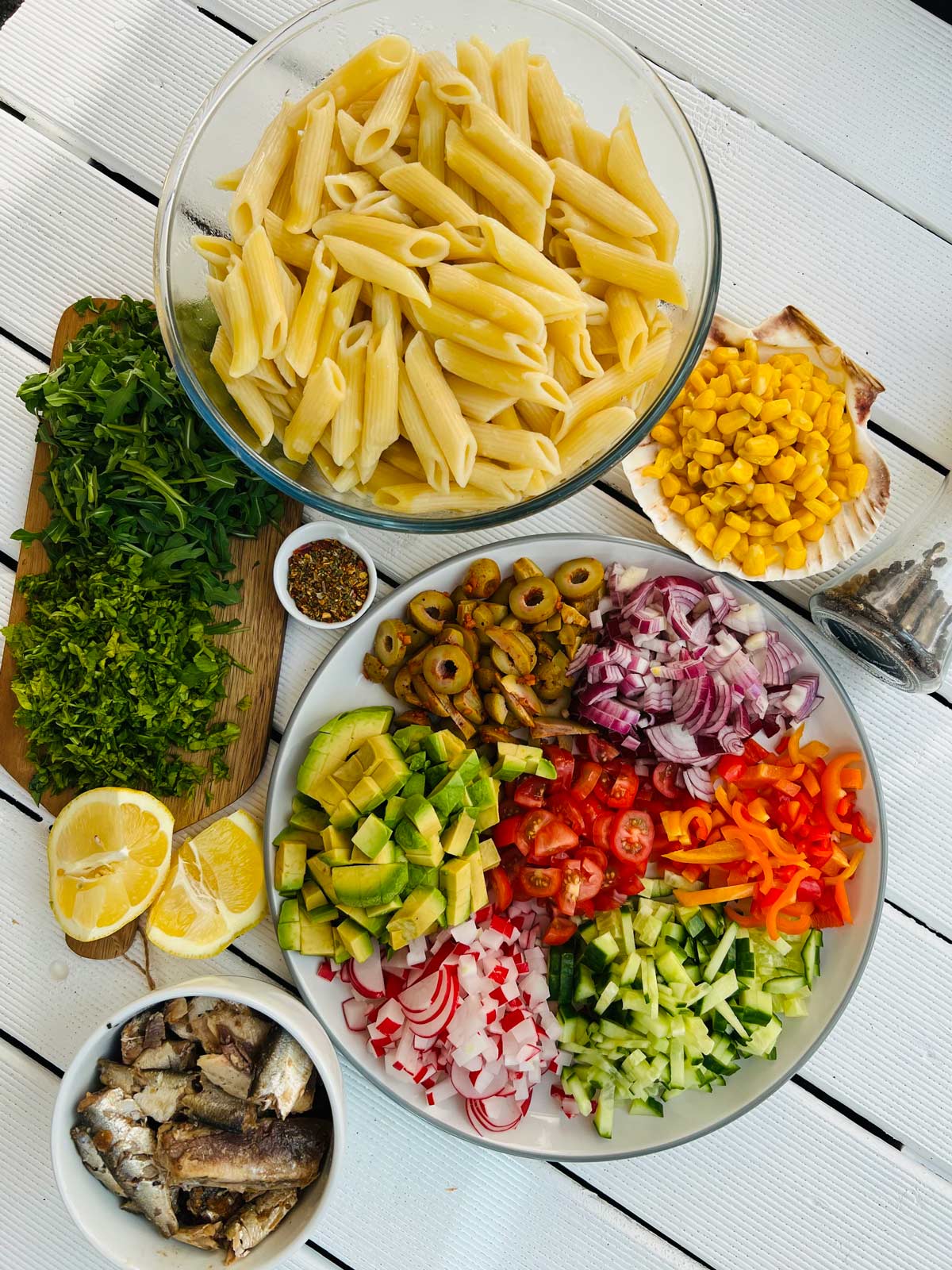 Spanish sardines pasta ingredients