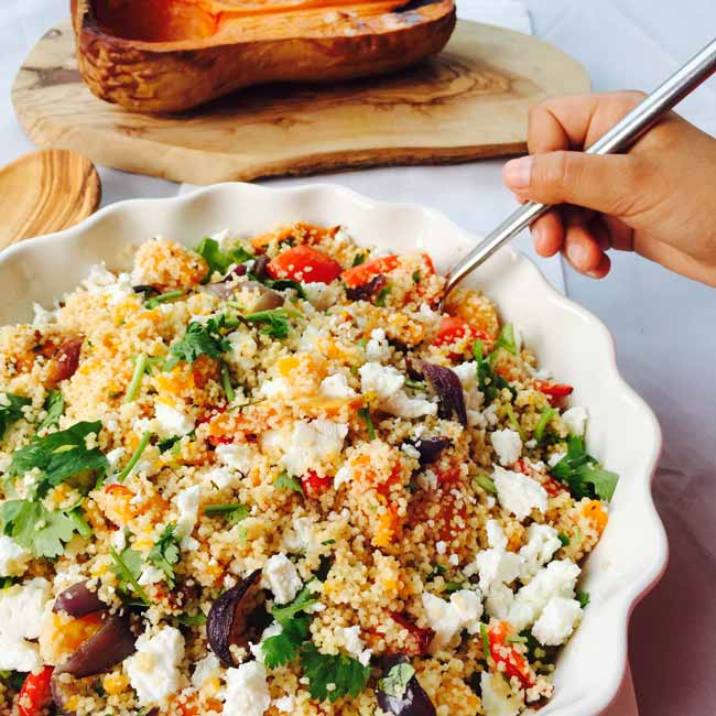 Tasting a bit of feta whole meal couscous