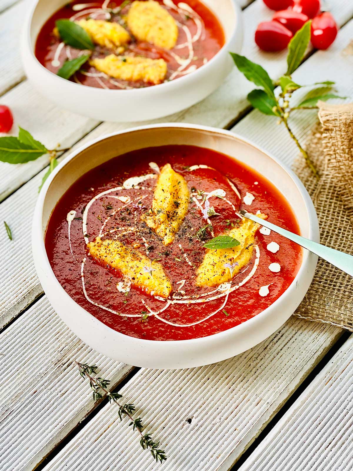 Tomato and polenta dumplings soup