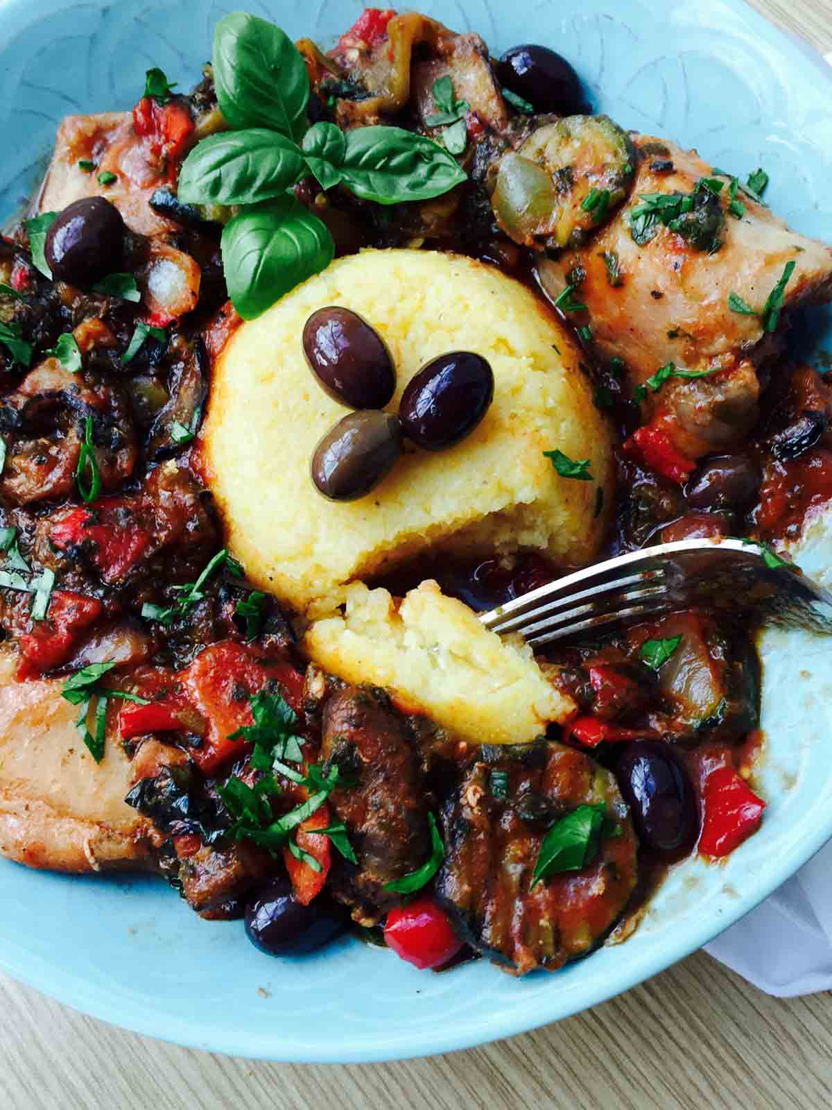 Try this scrumptious chicken casserole with mixed grilled veggies and polenta, a 'taste jackpot' for your taste buds.